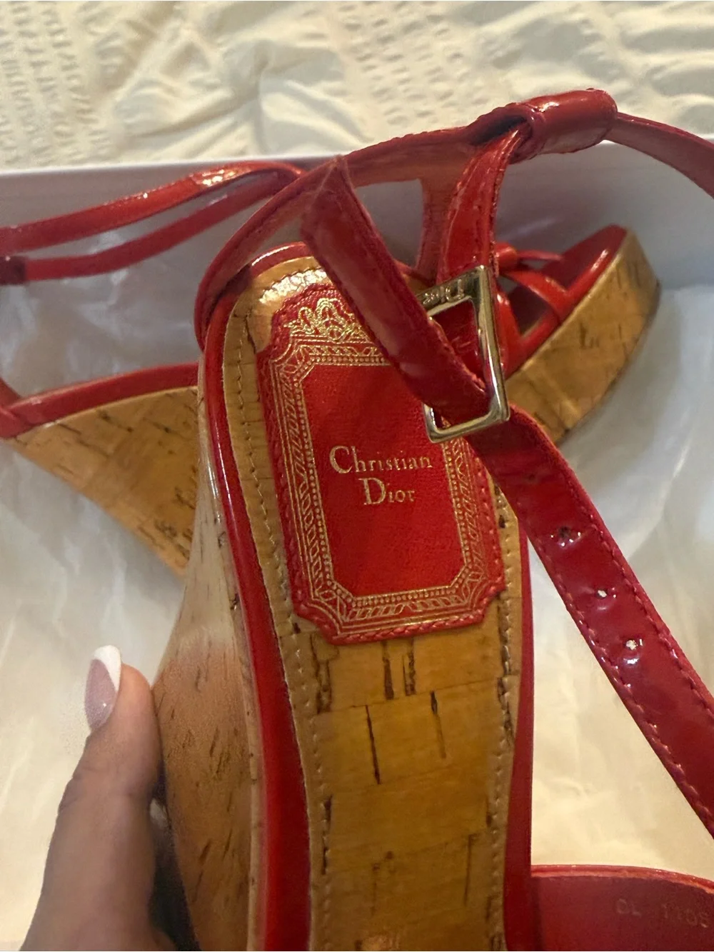 Red Patent Cork Wedge Sandals - Women's Strappy Platform Heels